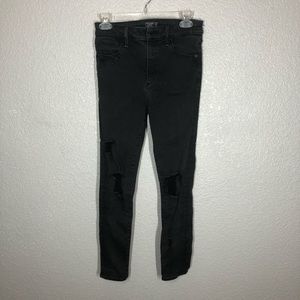 Abercrombie Simone Black Distressed Ripped High Rise Super Skinny Jegging Jeans